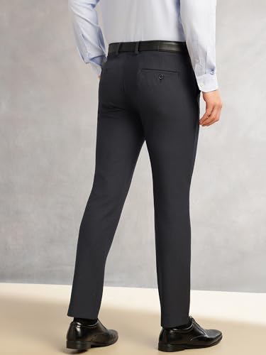 Image of Thomas Scott Men's Regular Fit Mid-Rise Solid Formal Performance Trouser | Flexi-Waist & 4-Way Stretch | 4 Pockets | Button Closure