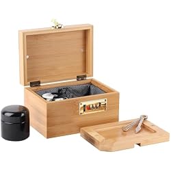 OZCHIN Bamboo Box with Combination Lock Decorative box for Home Great Gift Choice Storage Lockbox with Storage Jar, Gifts for Men Women (Brown, 6.7 x 4.7 x 4 inches)