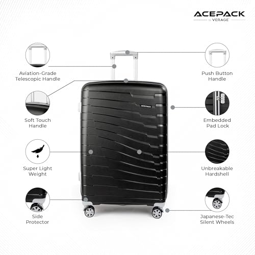 Image of ACEPACK - STARLINK Set Of 3 Pieces (Small + Medium + Large) Trolley Bag, Lightweight Luggage Suitcase With Spinner 8 Wheel, Unbreakable Polypropylene Hard Shell, In-Built Number Lock, 3 Years Warranty