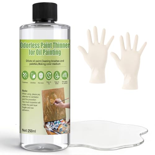 WANJAO 250MLOdorless Mineral Spirits, Mineral Spirits Paint Thinner Highly Dilutable Quick-Drying and Powerfully Cleaning for Painters and Amateurs To Dilute Oil Paints and Clean Brushes