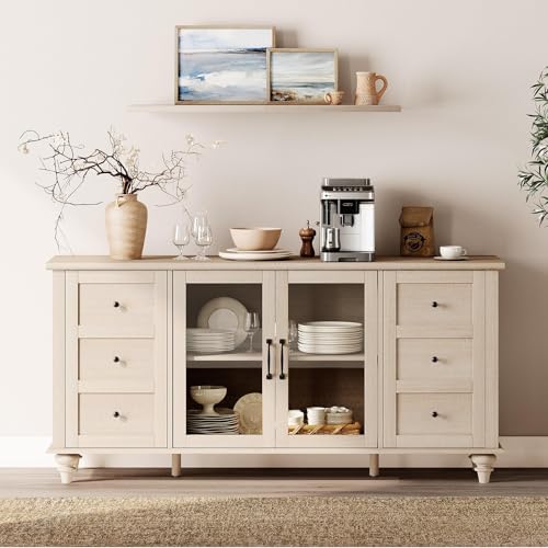 WAMPAT Sideboard Buffet Cabinets with Glass Door, Kitchen Storage Cabinets,