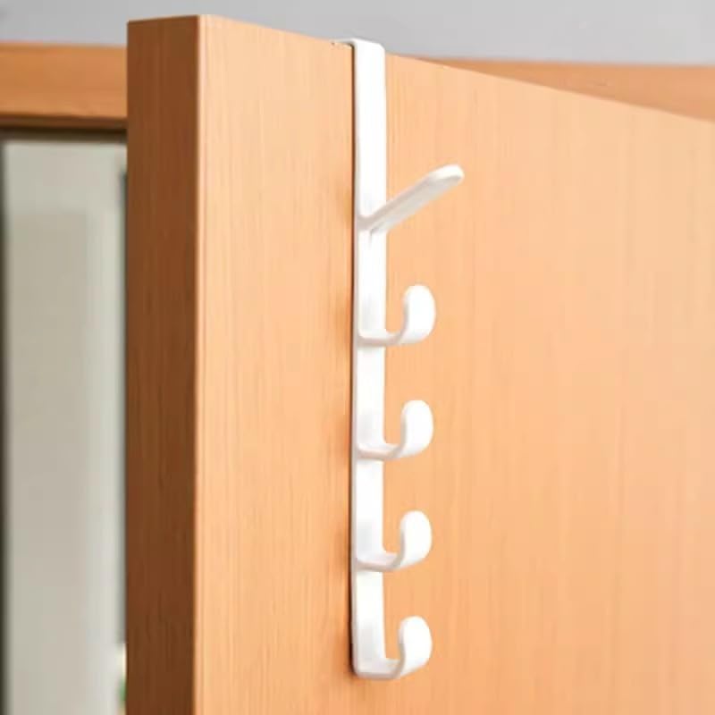 Bedroom Door Hanger Clothes Hanging Rack Over The Door Plastic Home Storage Organization Hooks Purse Holder for Bags Rails (White)