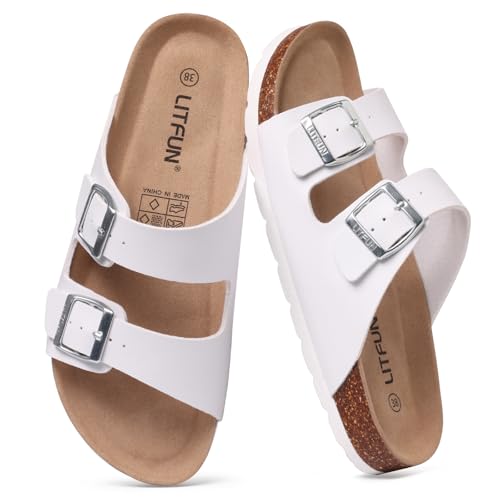 Image of Litfun Unisex Cork Footbed Sandal Summer Slip On Slide Sandals with Adjustable Buckle for Women Men