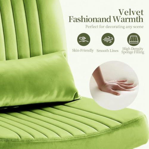 Image of Velvet Criss Cross Desk Chair with Wheels, Luxury Cross Legged Office Office, Swivel Wide Seat Vanity Chair, Armless Adjustable Height Gaming Chair Gift, Dusty (1, Glass Green)