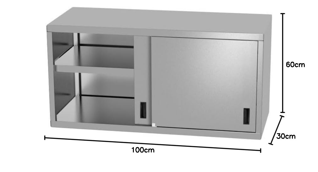 HENDI Wandschrank, Hängeschrank, mit Schiebetüren, geschweißt, Max. Tragfähigkeit pro Regalboden: ca. 70 kg/m², mit speziellen Leisten für die Wandmontage geliefert, 1000x300x(H)600mm, Edelstahl