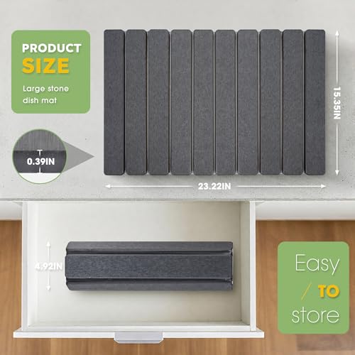 HABUTWAY Large Stone Dish Drying Mat for Kitchen Counter 24"16" Collapsible Diatomaceous - image 3