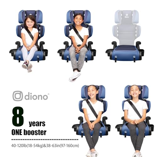 Image of Diono Connect3 RXT 2-in-1 High Back Booster, Slim Fit 3-Across in Many Mid-Sized Sedans and SUVs, for Children from 40-120 lbs., Lightweight with Latch, Blue Surge