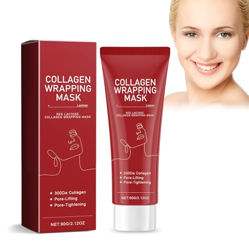 Rote Laktose-Kollagen-Wickelmaske, 60 G Kollagen-Erweichungs-Peel-Maske Rote Laktose-Peel-Off-Maske Hydrating Overnight Face Mask, Gesichtsmaske Zur Faltenglättung,Strahlende Haut,Porenverkleinerung