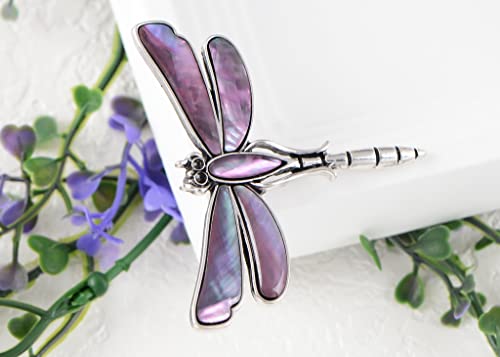Image of Alilang Dragonfly Brooch Retro Silver Tone Abalone Shell Versatile Brooch Pin Accessories