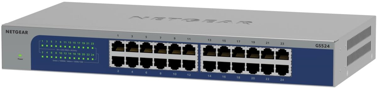 NETGEAR 24-Port Gigabit Ethernet Unmanaged Switch (GS524): Desktop-, Wand- oder Rack-Befestigung und eingeschränkte Garantie über die gesamte Nutzungsdauer