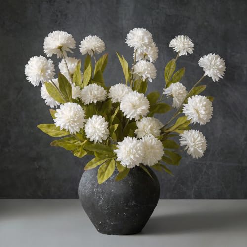 6 Stems Cream White Fake Mums Artificial Flowers  - image 1