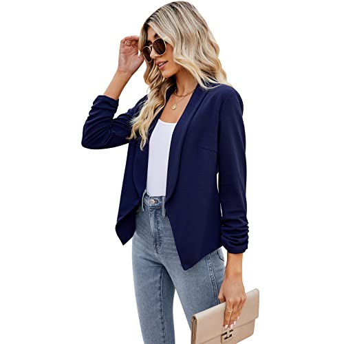 Menxx-Largepogt Blazer Cardigans For Women Stretchy Blazers Interview Outfits (Xl, Navy Blue)'' } #TOP4