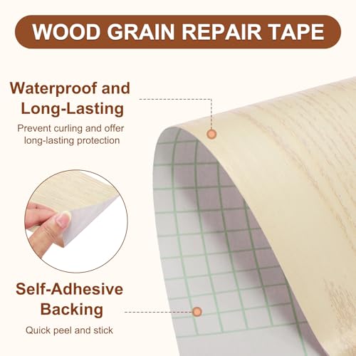 Image of MECCANIXITY Wood Grain Repair Tape, 2 Inch x 16 Feet Self Adhesive Wood Grain Tape Multi-Purpose Wallpaper Border Trim for Furniture Floors Windows Doors Tables Home, Maple