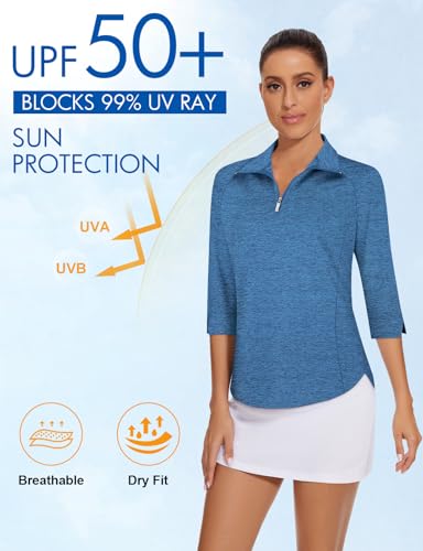 Image of Cucuchy Style Womens Golf Shirt 3 /4 Sleeve Quarter Zip Workout Tennis Tops Quick Dry UPF 50+ Shirts