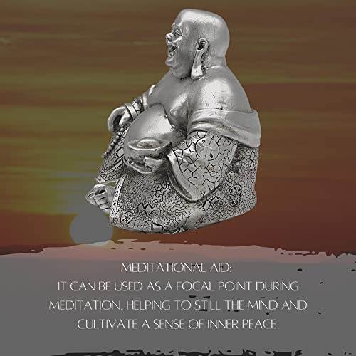 Estatua Buda Feliz Risueño Feng Shui 6 Pulgadas Plateada miniatura 5