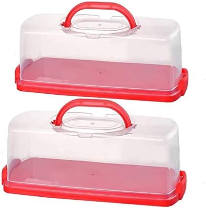2 Pack Plastic Rectangular Loaf Cake Storage Container,Bread Keeper for Carrying and Storing Banana Bread,Pumpkin Bread (Red)