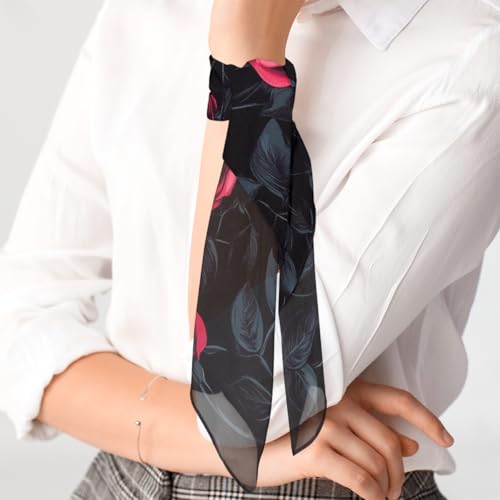 Square Head Scarf Red Rose Flowers Bandana Silk Feel Like Hair Wrap Shawl Lightweight Scarves Fashion Accessories for Women Girls4