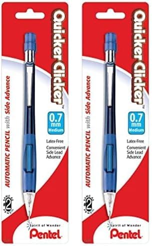 Pentel Quicker Clicker - Lápiz automático, 0.028 in, barril transparente, varios colores, el color puede variar, paquete de 2 (PD347BP-K6)
