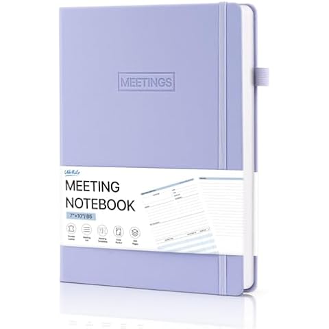 WEMATE Meeting Notebook for Work, Work Planner Notebook With Action Items, Easily Take Meeting Notes & Keep Agendas on Track, Calender, Index Page, Inner Pocket, 7×10 Inch, Purple Cover
