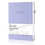 WEMATE Hardcover Meeting Notebook, B5 Work Planner Notebook With Action Items, Easily Take Meeting Notes & Keep Agendas on Track, Calender, Index Page, Inner Pocket, 7×10 Inch, Purple