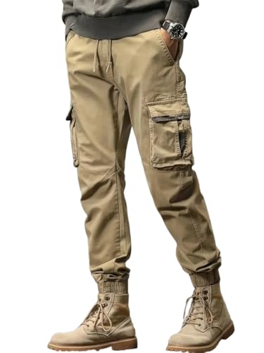 Image of Men's Cotton Cargo Pants Multi-Pocket,Comfortable Work Pants, Durable Trousers & Everyday Wear-CP-031