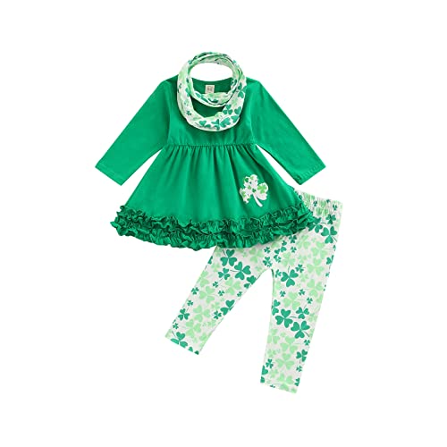 Citgeett ZYH01JMQPTHKWNDA1 St. Patrick Day'S Toddler Girls 1T 2T 3T 4T 5T Clothes Outfits Baby Girls 6 12M Tunic Dress Top +Clover Pants Scarf Set cover