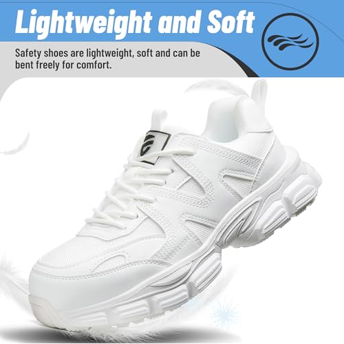 KOIFISH Sicherheitsschuhe Damen Leicht Arbeitsschuhe rutschfest mit Stahlkappe Sportlich Atmungsaktiv Schutzschuhe Weiß/38