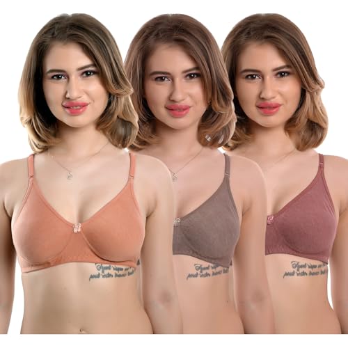 Image of Women's T-Shirt Bra Non-Padded Full Coverage Bra Pack of 3 Multicolor