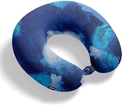 وسادة رقبة للسفر من الميموري فوم، تصميم محيط ازرق، وسادة دعم على شكل حرف U