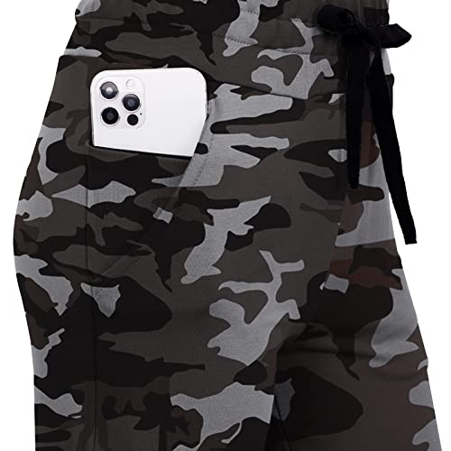 Reshe Women's Yoga Capris Lounge Pants Indoor Sweatpants Straight Wide Leg Crop Jersey Pants (Camouflage Grey, Medium) #TOP1