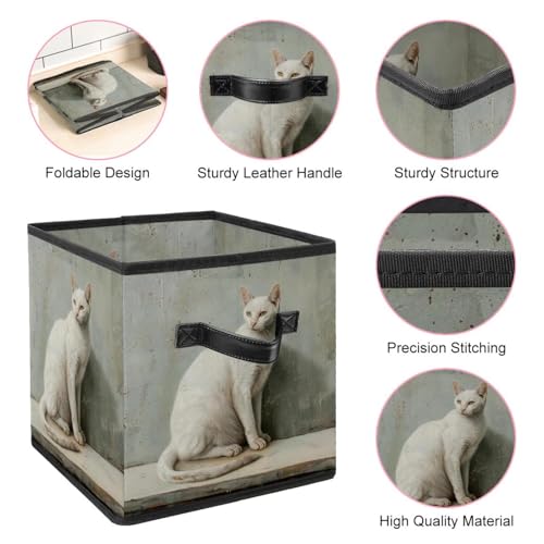 Paniers de rangement pliables en tissu chat blanc 27,9 cm boîte pour linge et armoire