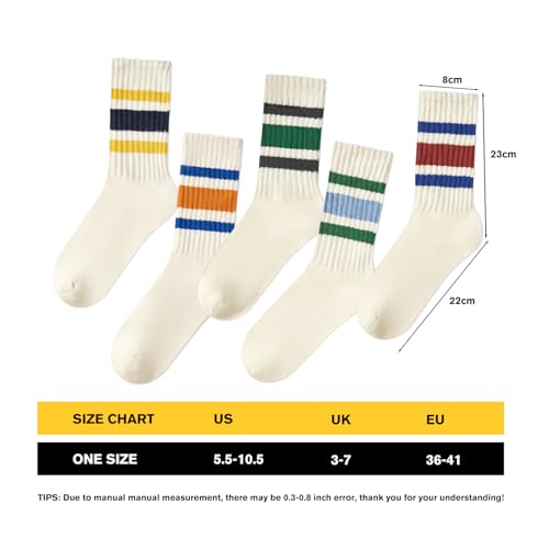 Image of American Trends Womens Novelty Striped Crew Socks Athletic Vintage Slouch Mid Calf Tube Socks