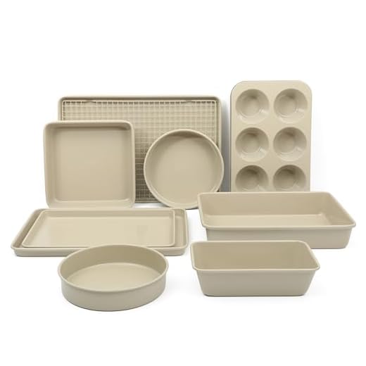 Martha Stewart Gallen 10 Piece Baking Pans Ceramic PFA Free Non Toxic Non Stick Bakeware Set - Taupe