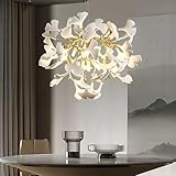 kvtinmty Gold Tree Branches Chandeliers for Dining Room, 23.6''Modern Rounde Ceramic Ginkgo Leaf Chandelier, Dining Room Chandelier Over Table, for Living, Foyer, Kitchen, Bathroom, Bedroom