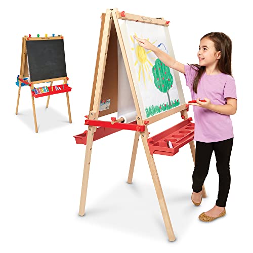 Melissa & Doug Deluxe Standing Art Easel - Dry-Erase Board, Chalkboard, Paper Roller - Image 6