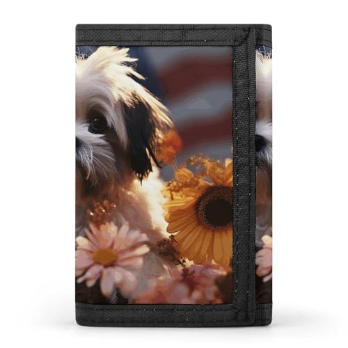 Shih Tzu Dog And Flowers Trifold Wallet Coin Purse With 8 Card Slots Credit Card Holder Divided Billfold Wallet