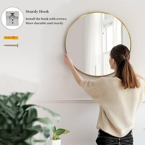 Image of Sunniry Round Mirror 24 inch, 2 Pack Gold Round Mirror with Metal Frame | Aluminum Brushed Metal Frame, High Definition Mirror, No Distortion, Suitable for Bathroom, Bedroom, Entryway, Living Room