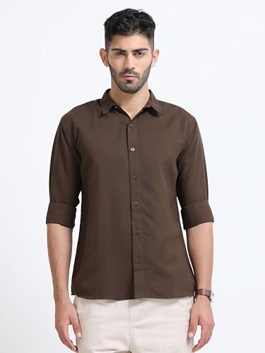 Image of Men's Solid Casual Shirt, Cotton Blend, Regular Fit, Spread Collar, Full Sleeve, Button Closure Perfect for Casual & Office Wear
