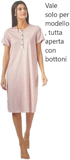 PDA Camicia da Notte Mezze Maniche in Puro Cotone Made in Italy