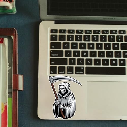 Image of Grim Reaper Holding Big Scythe Horror Vinyl Bumper Decal Sticker for Car, Bike, SUV, Truck, Helmet, Laptop, Water Bottle, Notebook, Window, Guitar, Skateboard etc Waterproof 6 inches