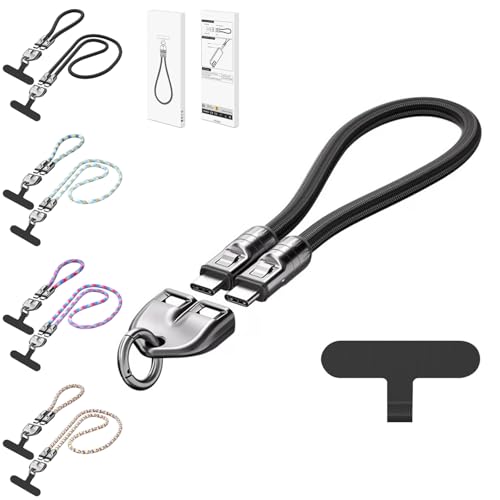 Jaxylion C to C 240W Charging Cable with Wearable Bracelet Design - 5A Fast Charging USB-C Cable Phone Crossbody&Wrist Strap Lanyard, Portable Fashion Fast Charger Cable (0.3m/11.8in,Black)