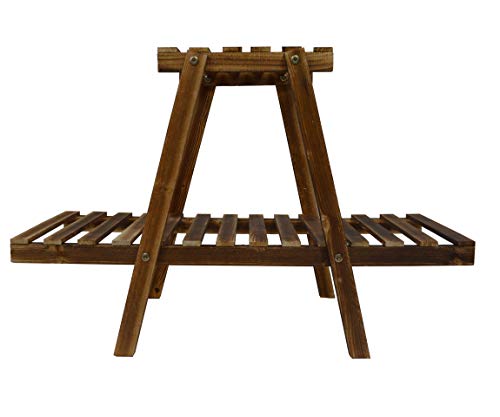 Small Plant Stand - 2 Tier Wood Flower Rack & Shelf Planter Unit up to 4 Plant Pots, Succulents and Flowers. Multi-Tier Shelving Unit Display for Indoor, Outdoor, Garden, Patio, Balcony, Office - Thumbnail 4