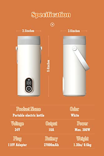 Cordless-Portable-Electric-Kettle-10-Minutes-Fast-Boiling-400ML-Hot-Water-Boiler-304-Stainless-Steel-Travel-Kettle-with-27000mAh-Rechargeable-Battery-for-Outdoor-Road-Trip-Travel