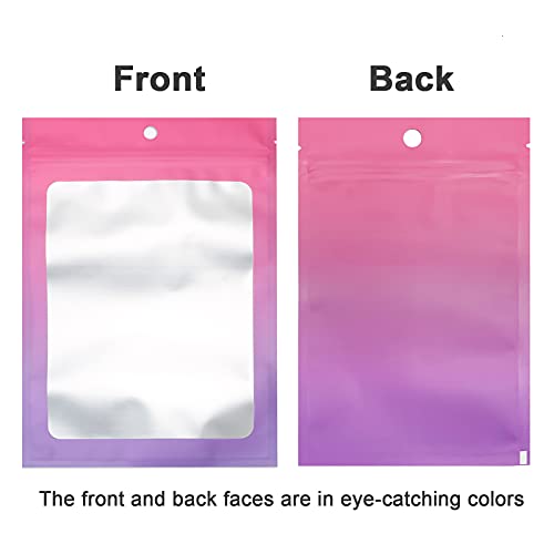 100 Pcs Resealable Mylar Ziplock Food Storage Bags, Gradient Color Smell Proof Bag With Clear Window, Packaging Pouch For Coffee Beans Candy Sample Food (Pink Purple, 4.7 X 7.1 Inch) #TOP1