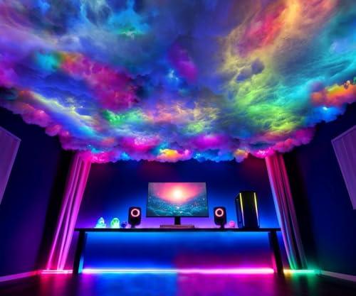 VulcansDesign Thunder Smart LED Cloud Ceiling Kit RGBIC USB 5V Sound Reactive 3D Cloud Light for Gaming Room & Bedroom (Large with Barrier)