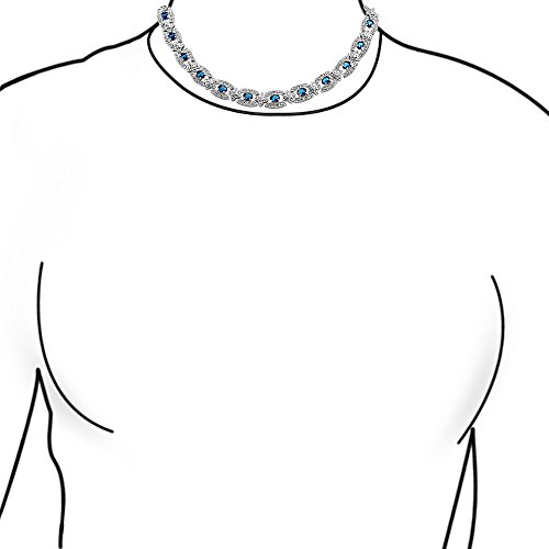 Vintage Art Deco Style Holiday Day Party Bridal Blue Clear White Cubic Zirconia Simulated Gemstone Marquise AAA CZ Formal Statement Tennis Necklace For Women Prom Wedding Silver Gold Plated3