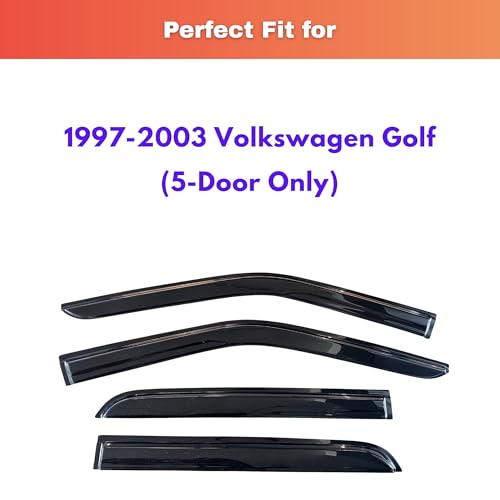 Image of KPY Rain Guards Fit for 1997-2003 Volkswagen Golf, Out-Channel Window Visors Vent Wind Deflectors 4PC, Car Accessories for 97-03 VW Golf (5-Door Only)