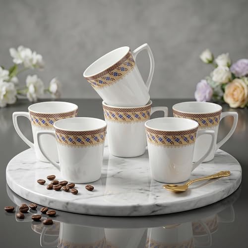 Image of U.P.C. Ceramic Tea Cups Set of 6| Microwave & Dishwasher Safe Cup Set of 6 for Tea & Coffee | Premium Coffee Mugs Set of 6 | Stylish Cups for Home & Office with Bone-Ash Free-150ml.