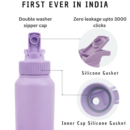 Image of Speedex Stainless Steel Metal Water Bottle 1 Ltr 1000 ml, BIS Approved, Leak Proof Sipper Cap Bottle for Office, School, Gym, Travel, Daily Use for Men, Women, Kids, Adults, Dual Purple, Set of 3