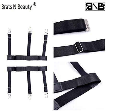 JMP Adjustable Men's Shirt Stays Garters Elastic Nylon Adjustable Slim Fit Shirt Holders Crease-Resistance Belt Stirrup (Black) 1